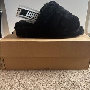 UGG Black Fluffy Slides